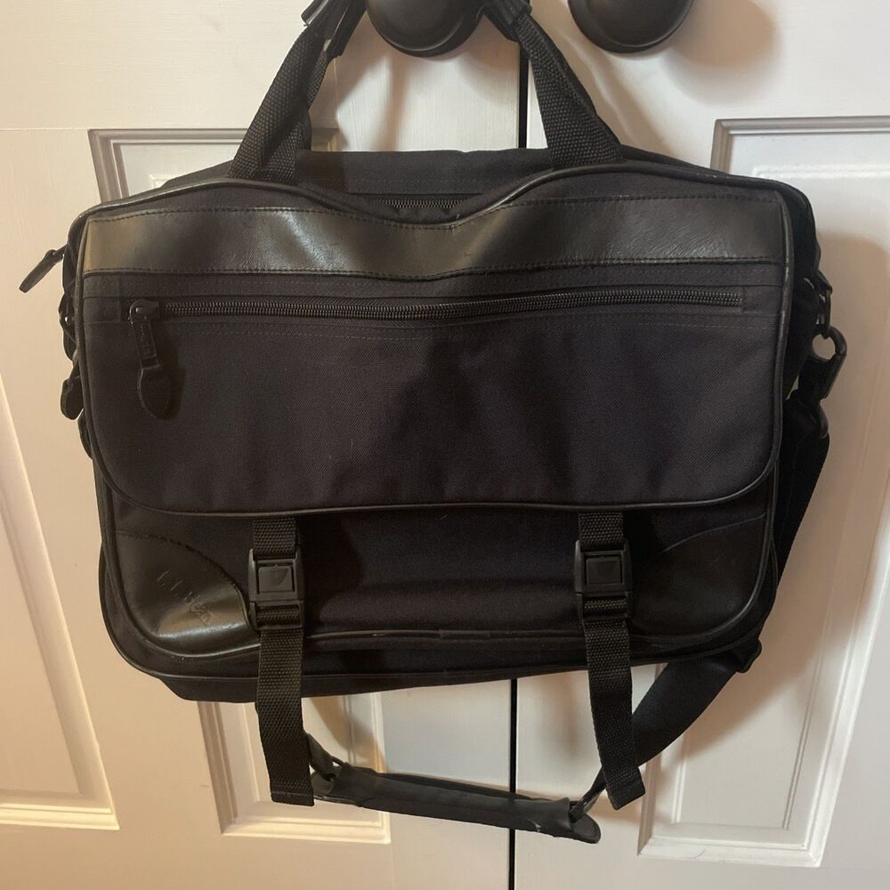 Vintage L.L. Bean Continental Messenger Briefcase Bag - Black Nylon & Leather